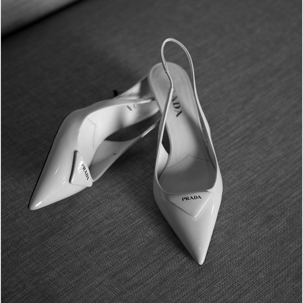 PRADA Ivory Patent Slingback Pointed-Toe Pumps
